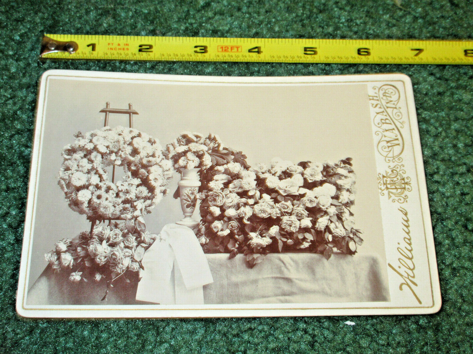 Antique  Cabinet Card Post Mortem Funeral Flowers     (R2).