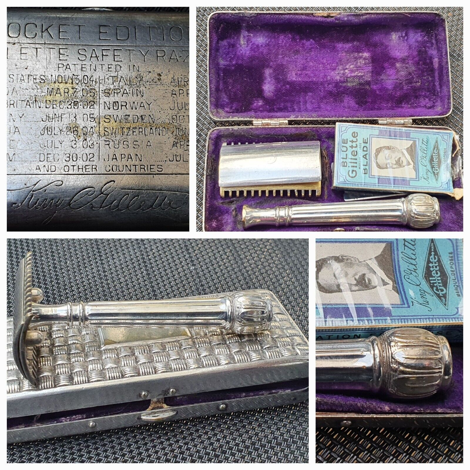 ABC Pocket King Gillette Edition Patent 1900\'s Silver Metal Gillette Shaver. 