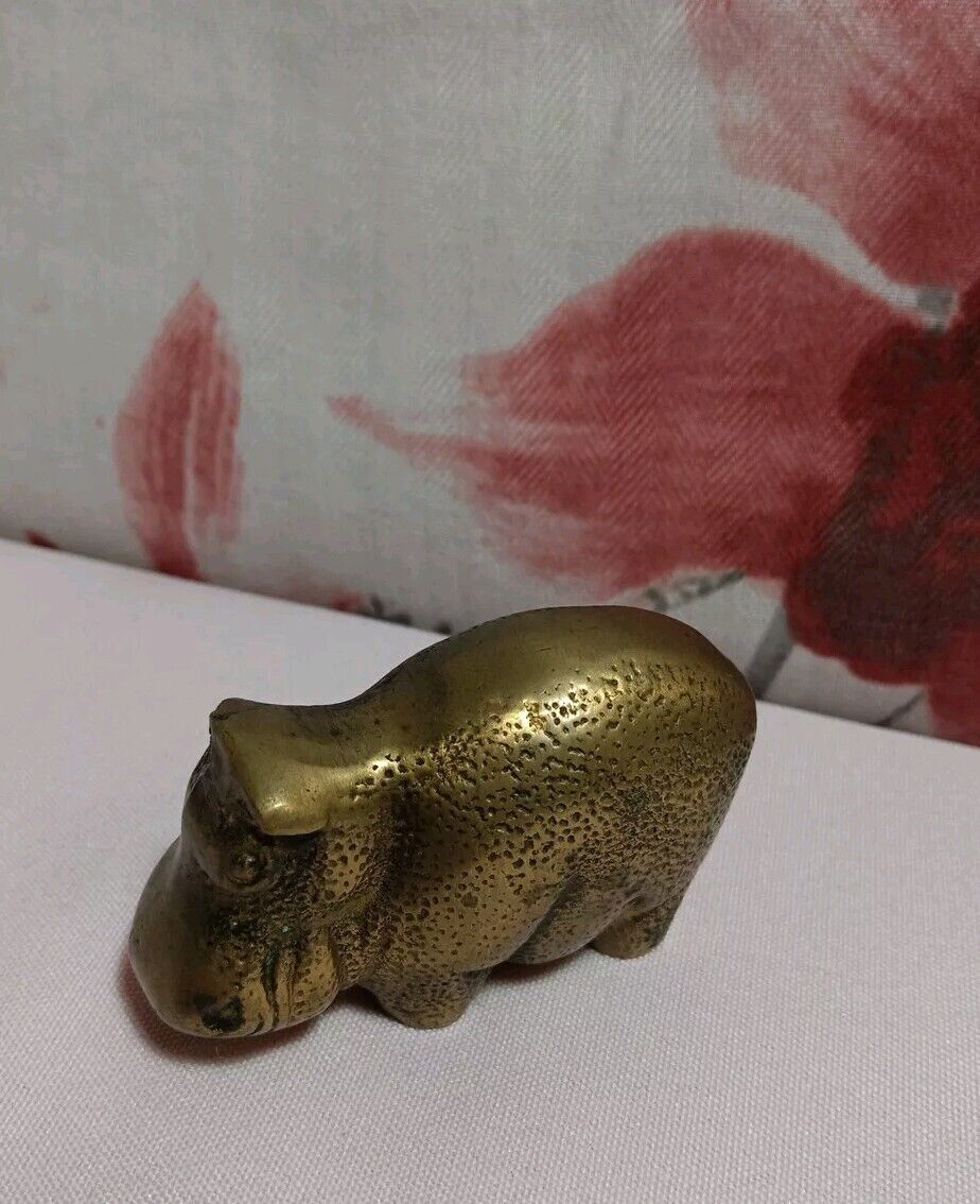 Vintage Brass House Hippo Hippopotamus 3” Gold Tone Brass  