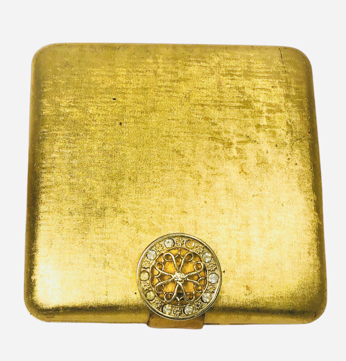 AVON Ladies Powder Compact Gold -Toned with Unique Rhinestone Clasp #116