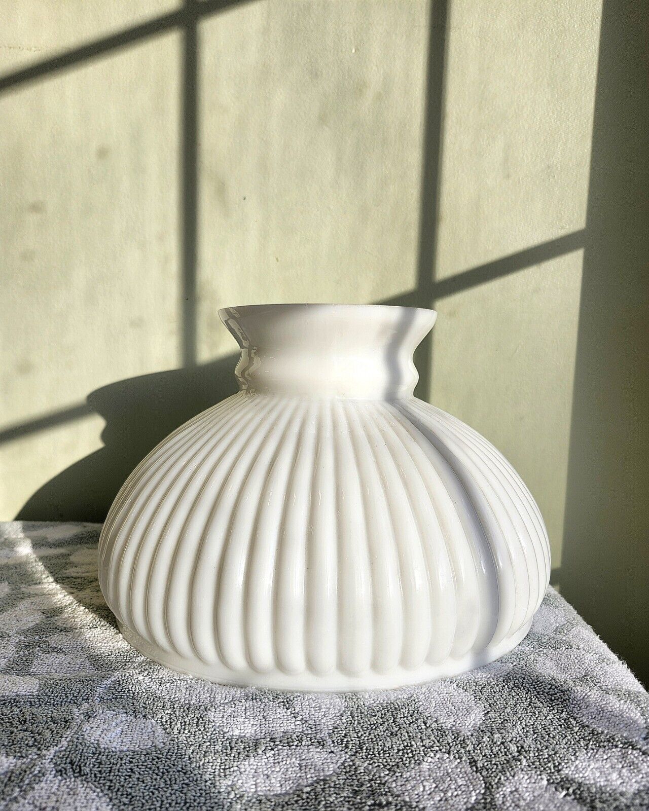 Antique Ribbbed Milk Glass Oil Lamp Shade