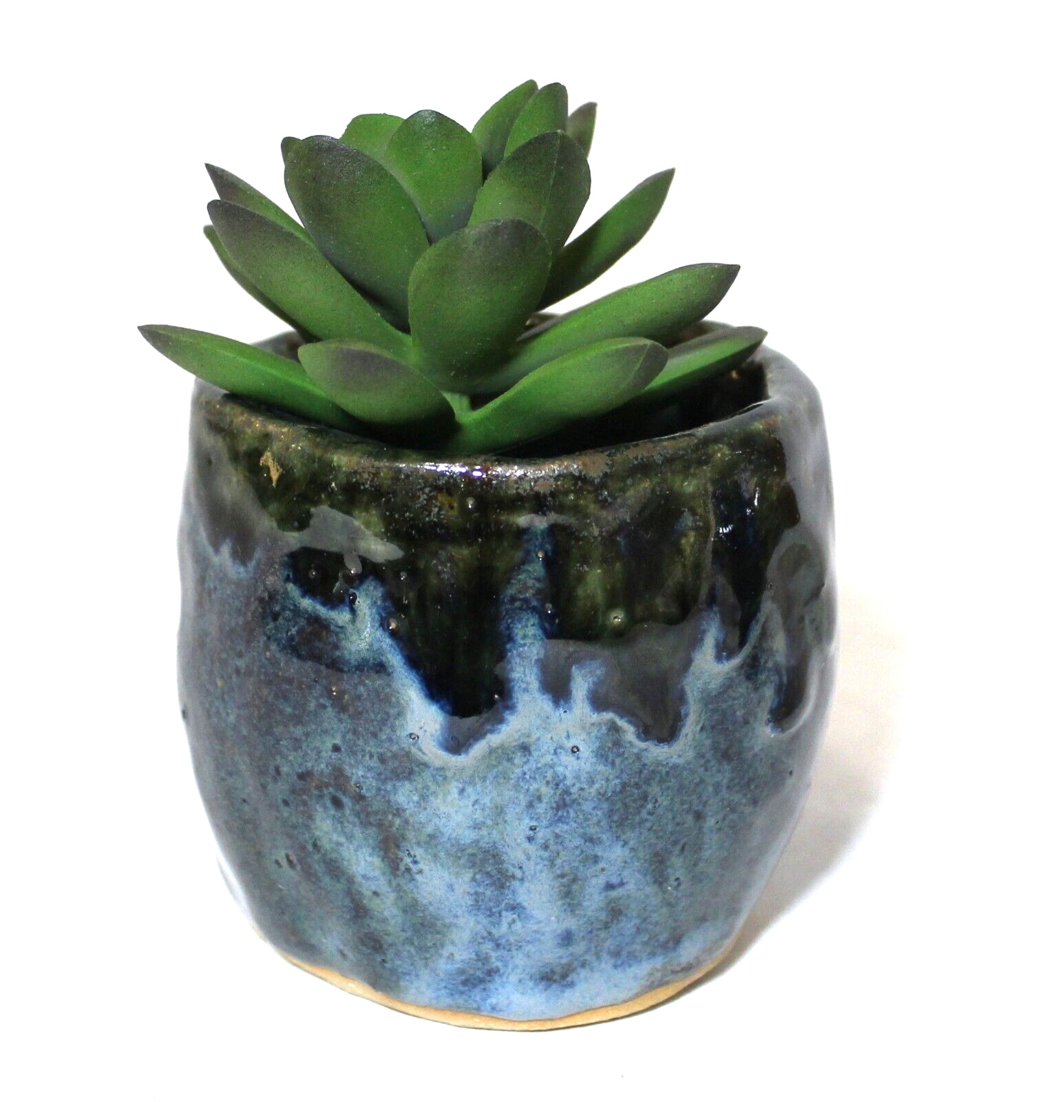 Art Pottery Planter Blue Drip Glaze Small Pot