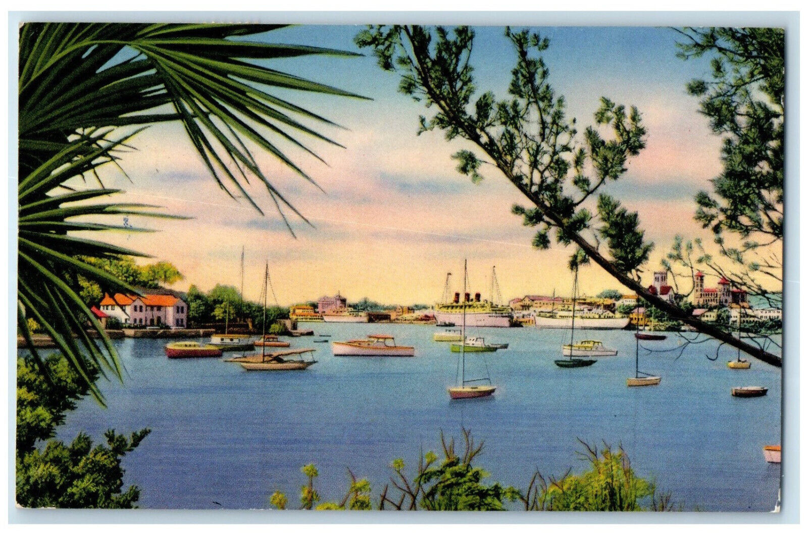 1955 View of Hamilton Harbour Bermuda from Red Hole Paget Shore Postcard
