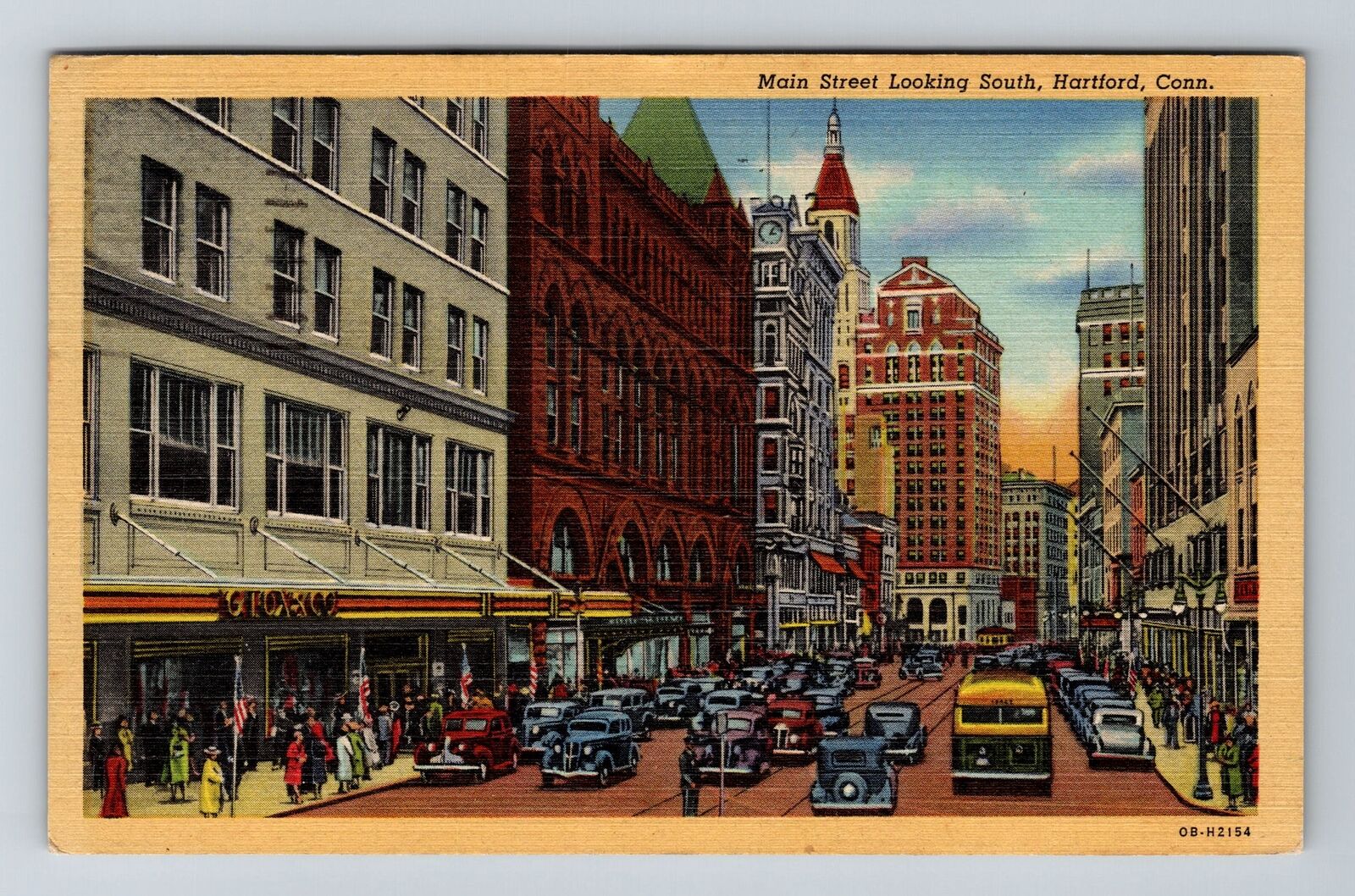 Hartford CT-Connecticut, Main Street Looking South, c1945 Vintage Postcard