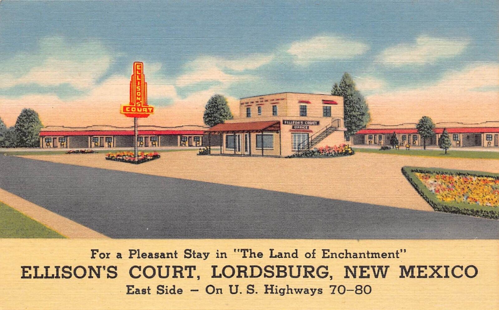 Lordsburg NM New Mexico Ellison's Court Roadside Motel Hotel Vtg Postcard 1940s