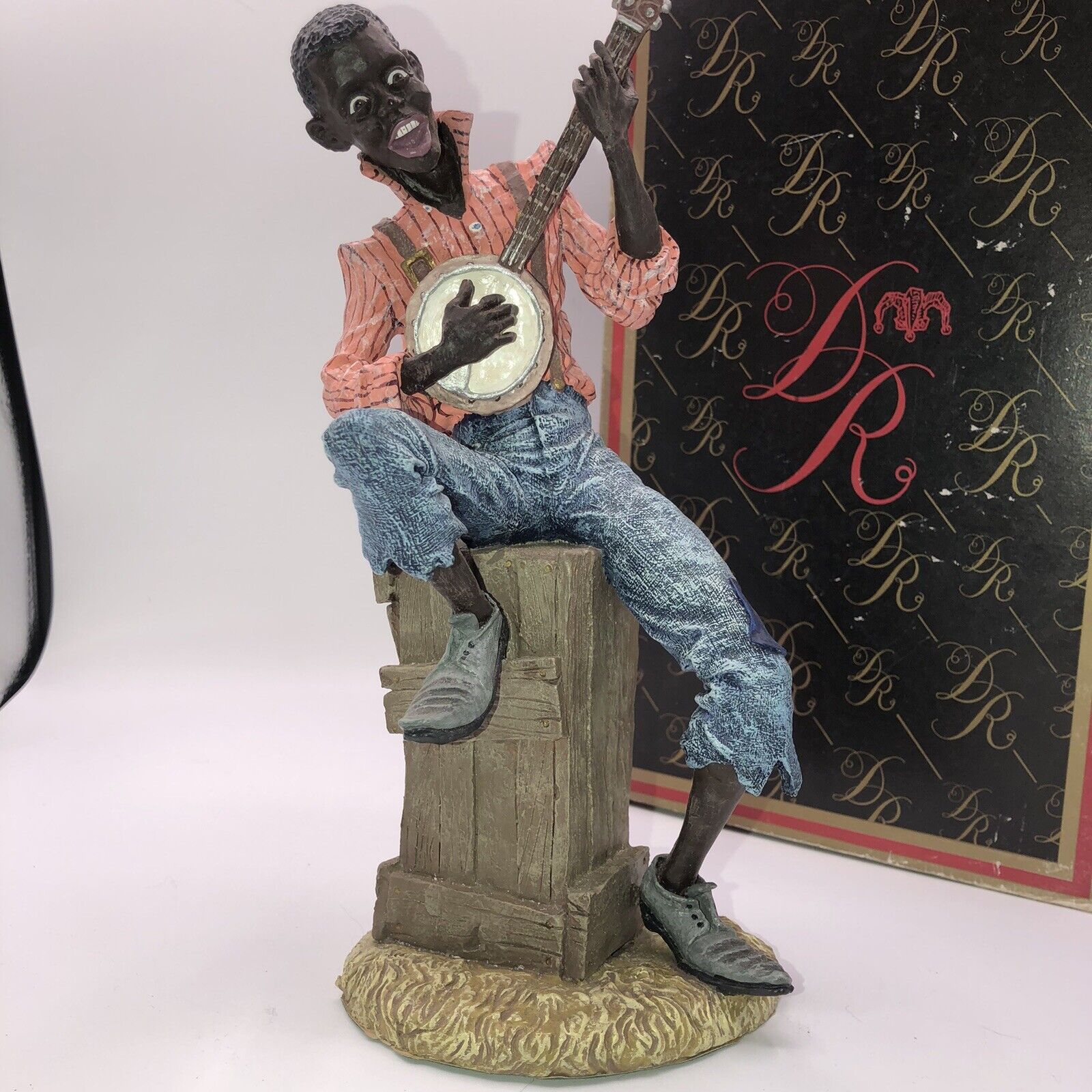 1990 Duncan Royale Banjo Player Box Early Americans Ebony Series Figurine Statue