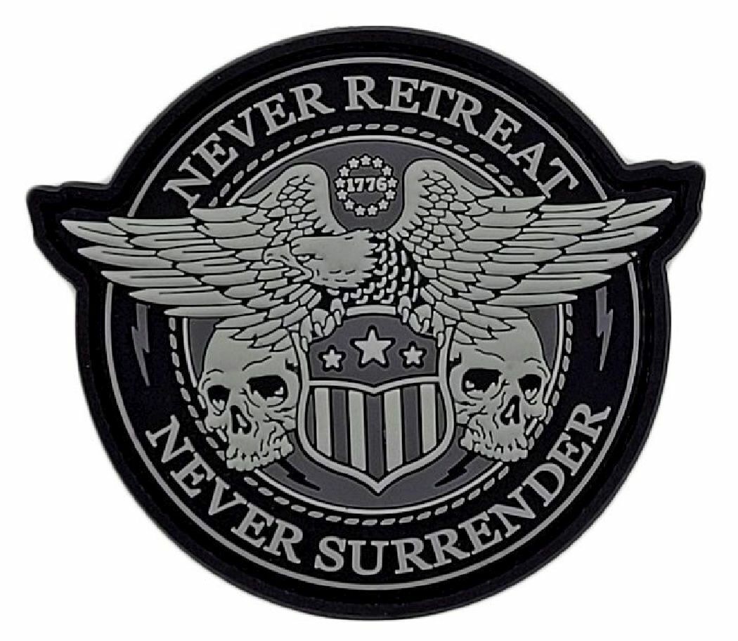 Never Surrender Never Retreat Eagle Shield Patch [PVC Rubber -Hook -NS1] 
