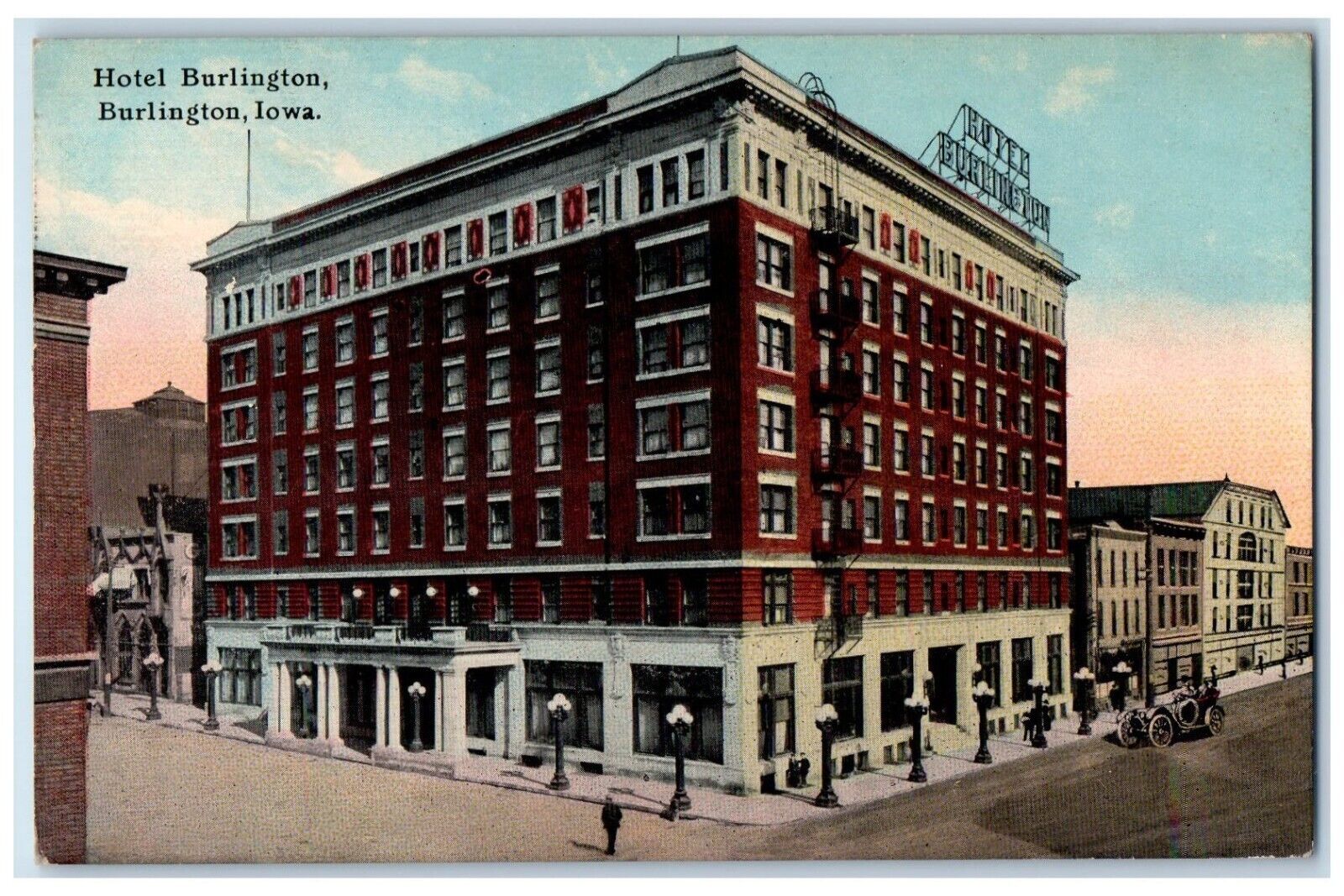 1912 Hotel Burlington Entrance Burlington Iowa IA Antique Posted Postcard