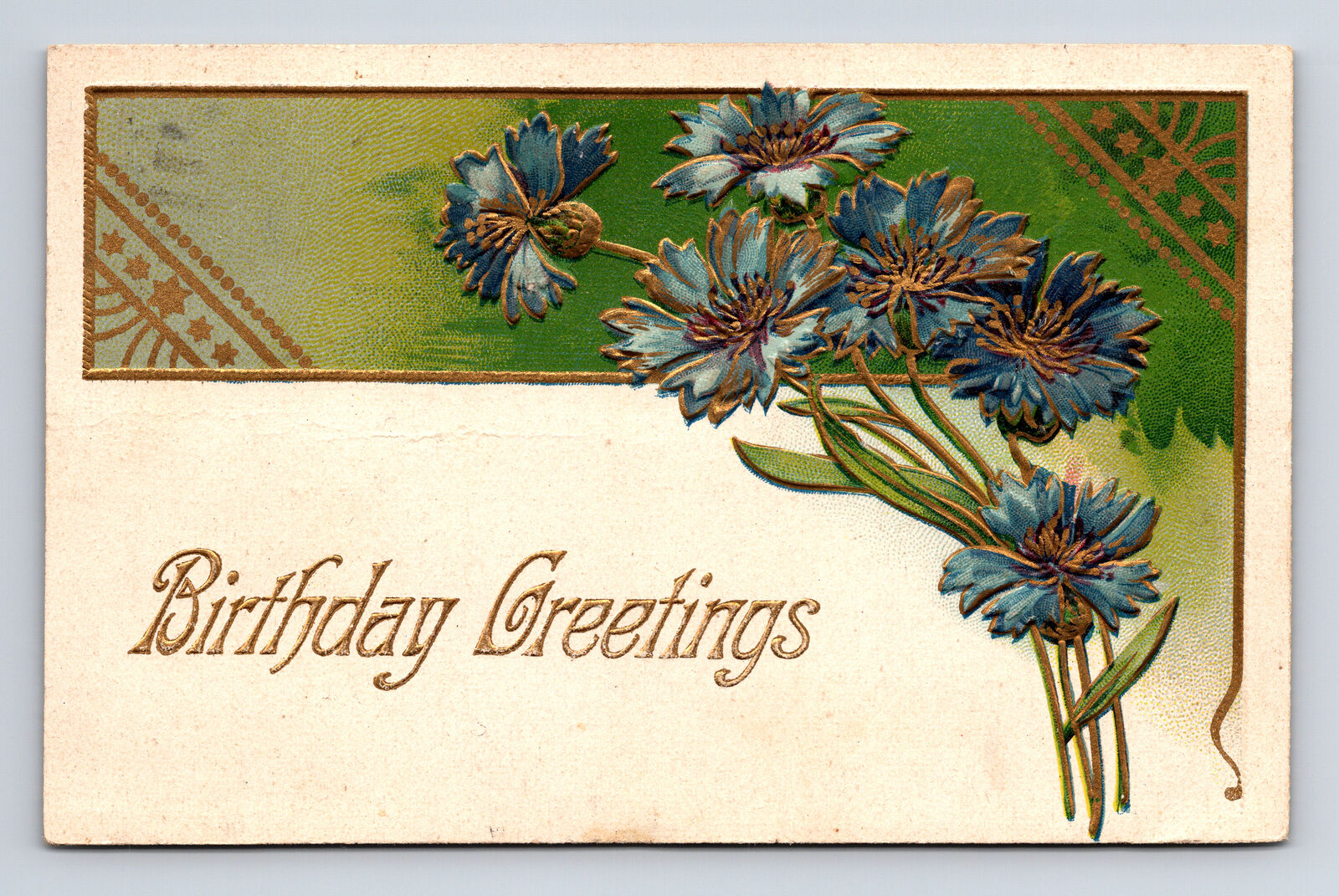 1909 Embossed & Gilded Birthday Greetings Blue Flowers PFB 9142 Postcard
