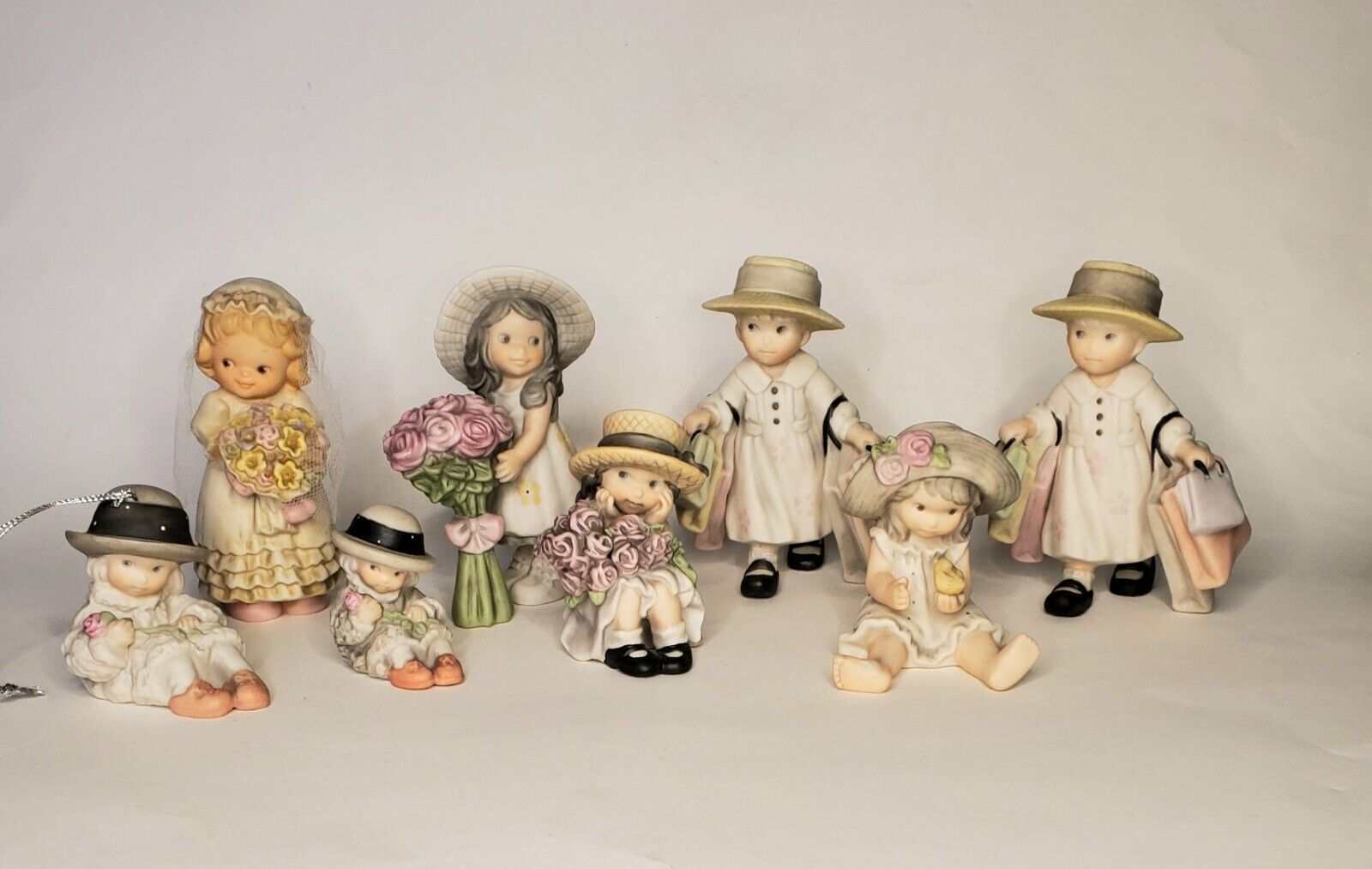 Lot Of 8 Enesco NBM Bahner Kim Anderson Figurines, Bride, Ornament, Flower Girls