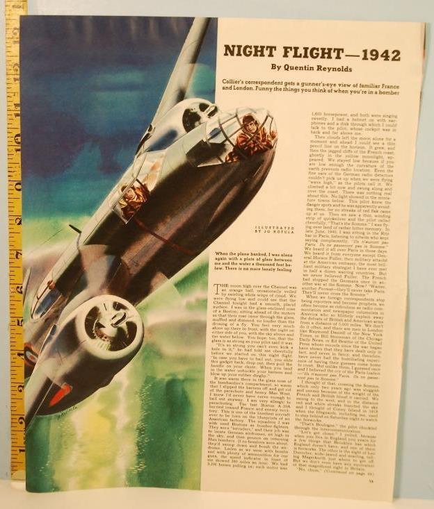 Night Flight - 1942 American Bomber B-25 Colliers Magazine Paper Ad