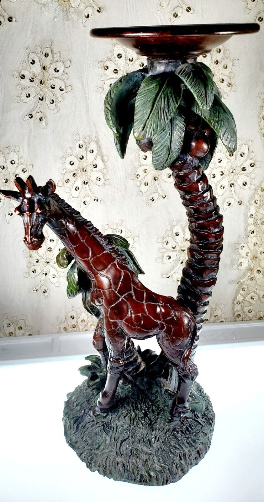 Vintage Tropical Palm Tree Giraffe Resin? Candle Holder 13\