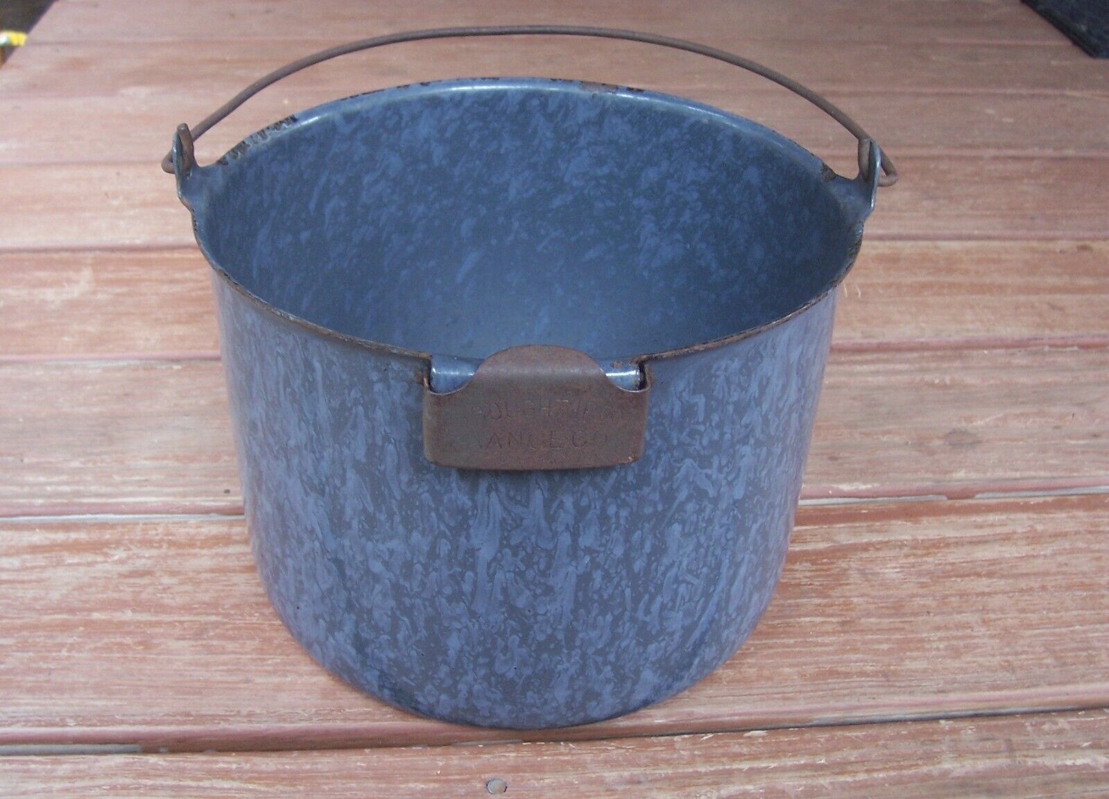 Antique Wrought Iron Range Blue Gray Enamel Coated Graniteware Stove Kettle Pot