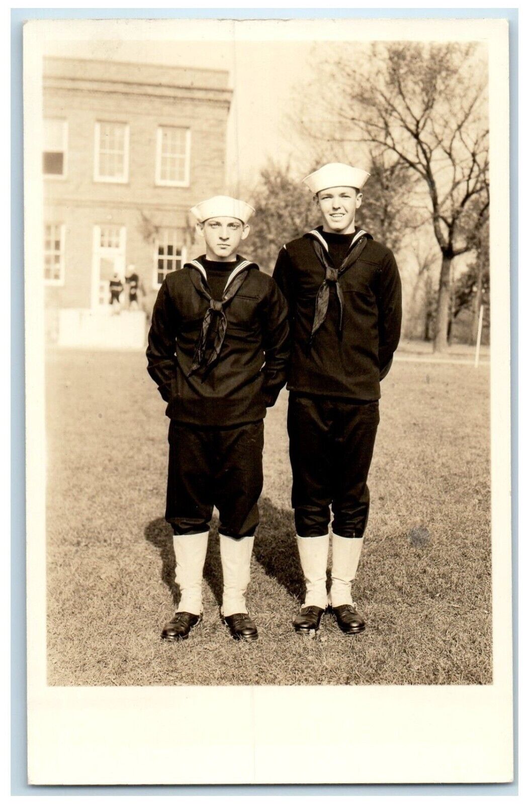 c1930's US Navy Academy Building Campus Sailors RPPC Photo Vintage Postcard