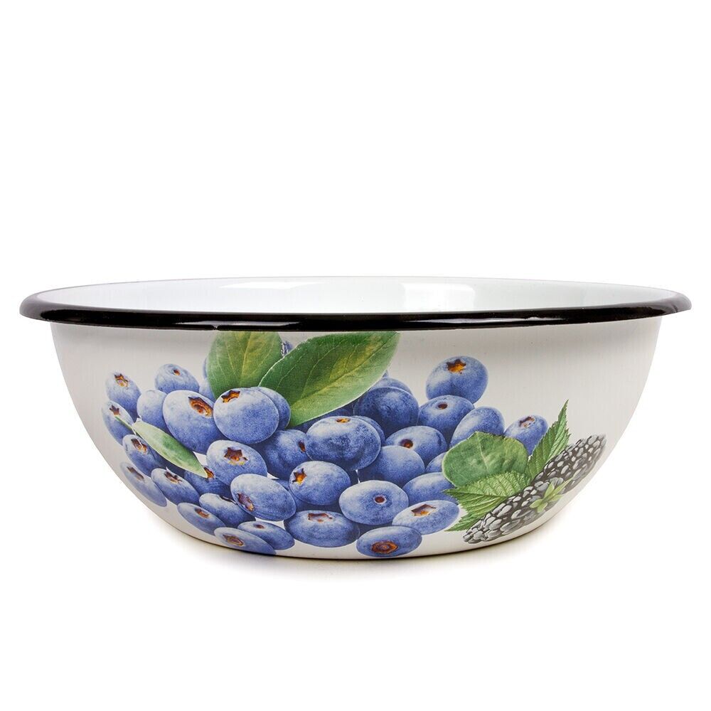 Blueberry Enamel Mixing Bowl Camping Cooking Salad Bowl Snack Serving Bowl 4.2qt