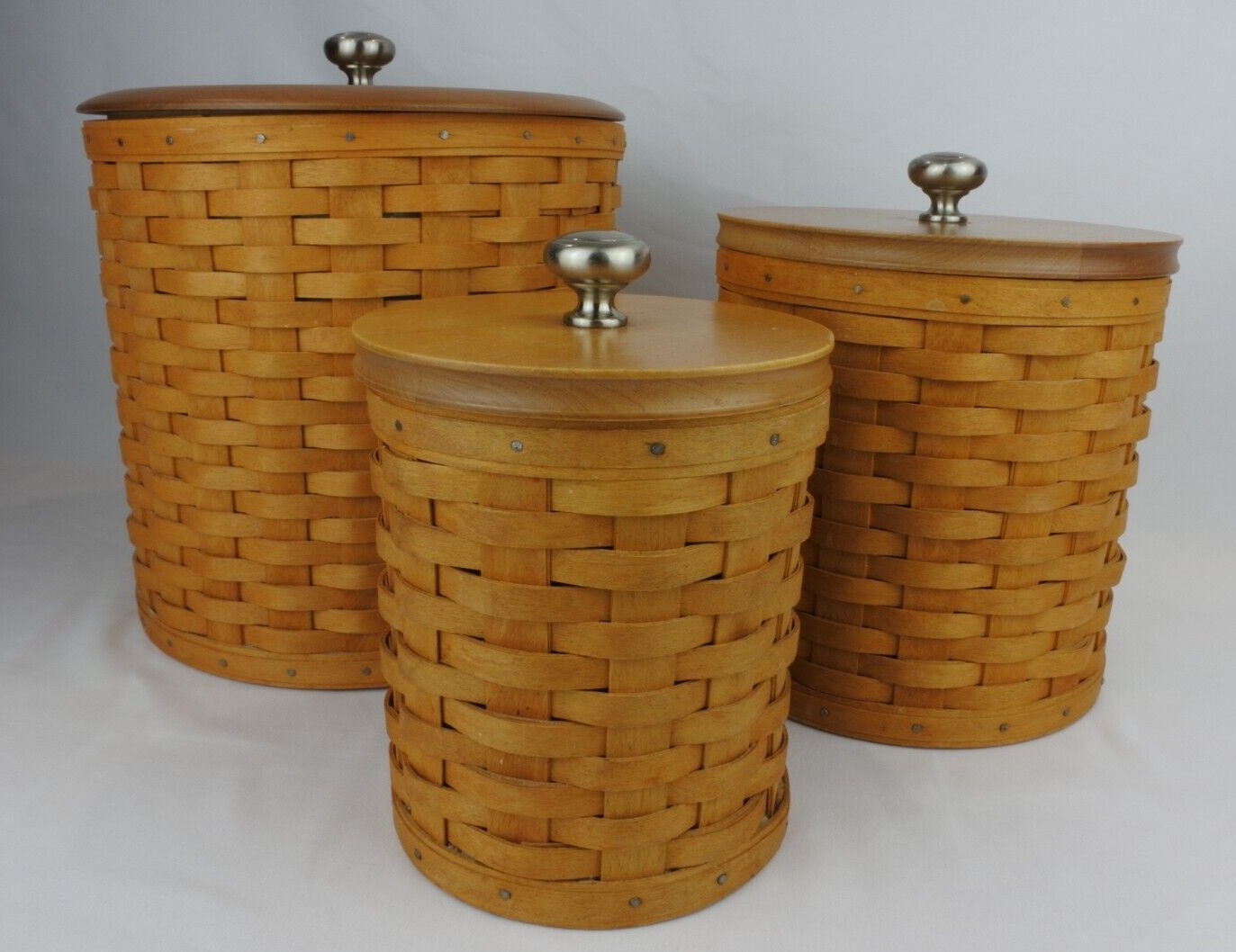 2005 Longaberger Woven Crock Canister Set of 3 with Protectors and Lids 12 pcs