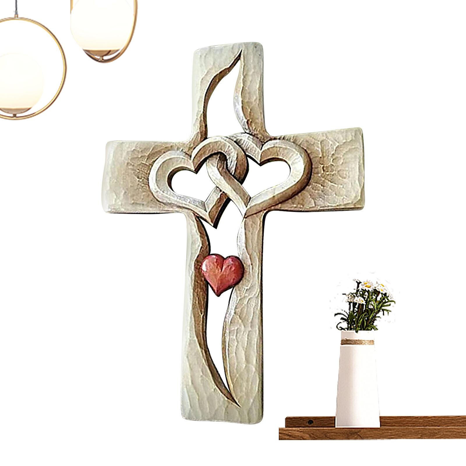 Wooden Entwined Heart Cross Intertwined Hearts Wall Hangings Cross for Home