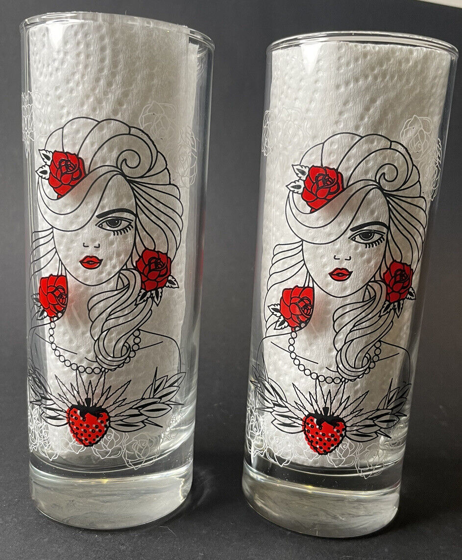 2 Tequila Rose Cup Glass Strawberry Cream Naughty Never Tasted So Nice 12oz