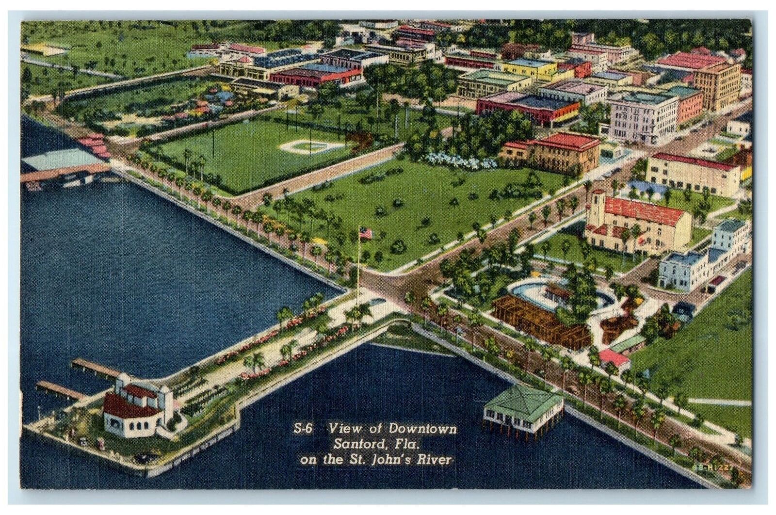 1949 Aerial View Downtown On The St. John\'s River Sanford Florida FL Postcard