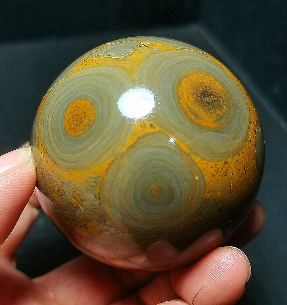 TOP 272G Natural Polished Money Agate Crystal Ball Healing WYY2375
