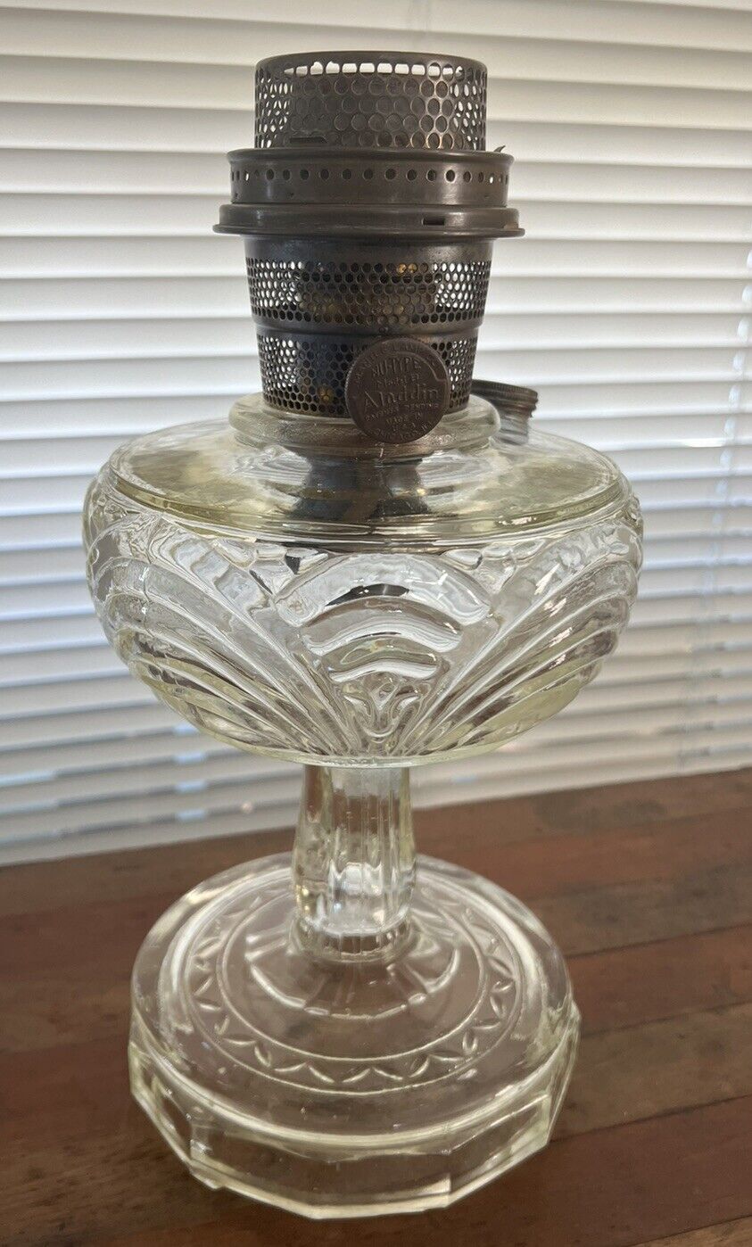 Vintage Aladdin Washington Drape Clear Glass Oil Lamp Nu-Type Model B Made USA