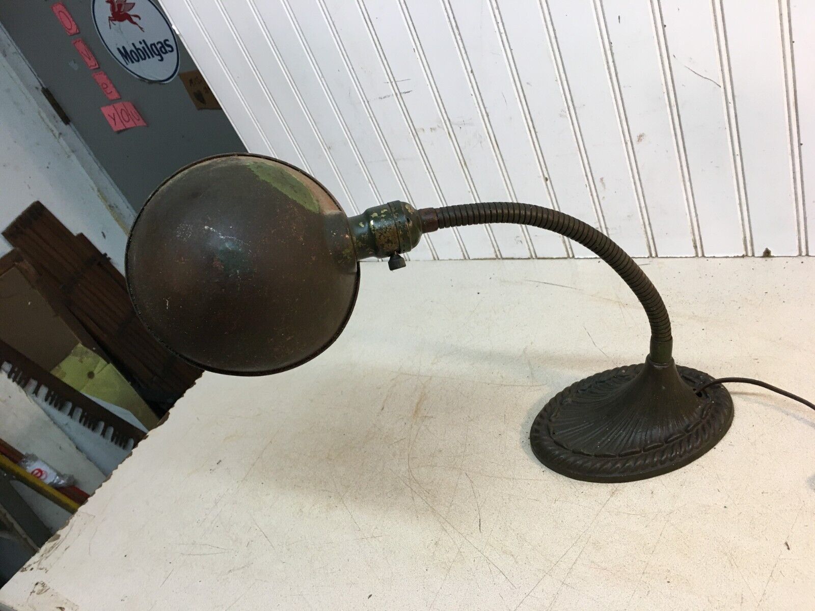 Vin Flexable Goose Neck Desk Lamp Cast Iron Base 1940s 