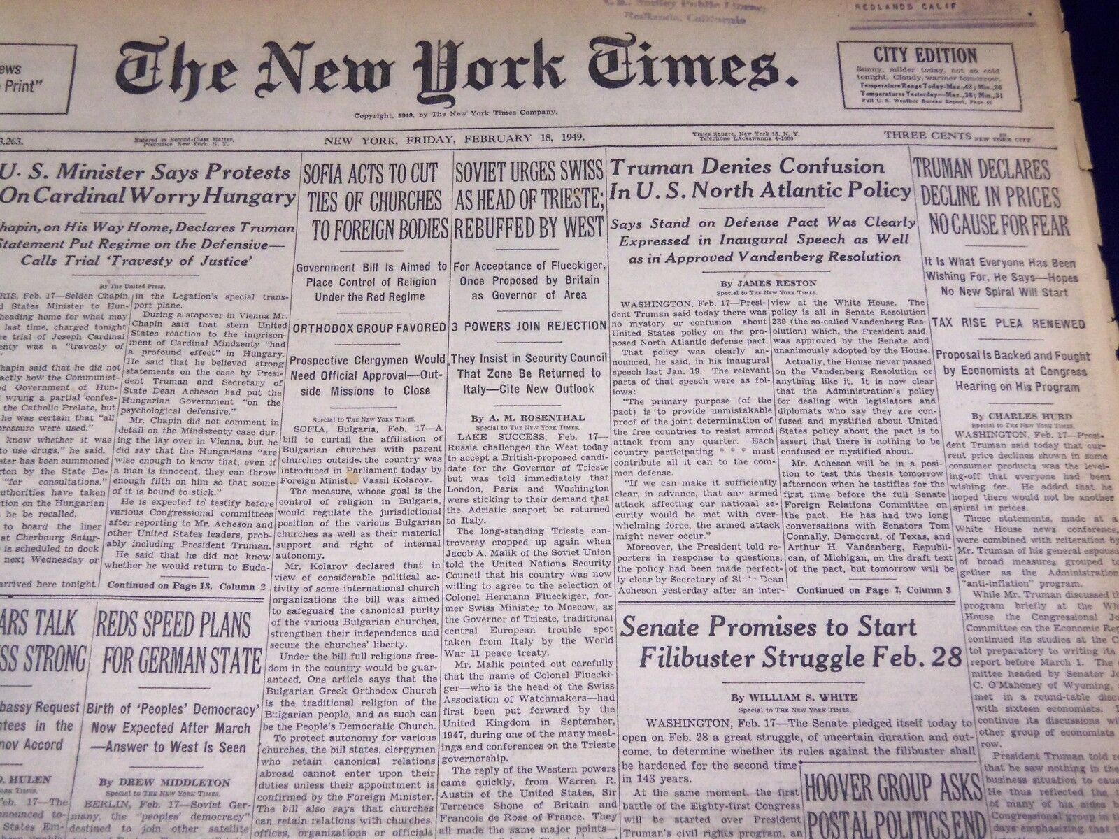1949 FEBRUARY 18 NEW YORK TIMES - TRUMAN DENIES CONFUSION - NT 3004