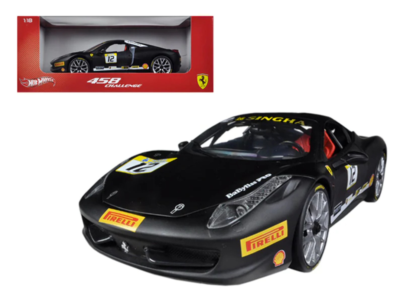 Ferrari 458 Challenge Matt Black #12 1/18 Diecast Car Model
