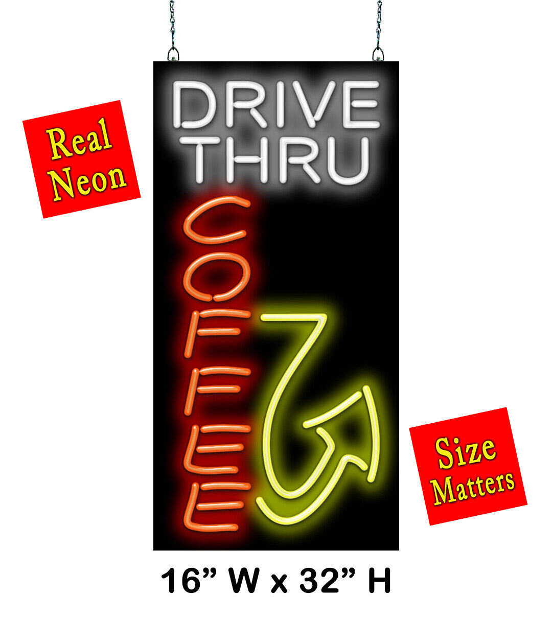 Drive Thru Coffee Vertical Neon Sign | Jantec | 16\
