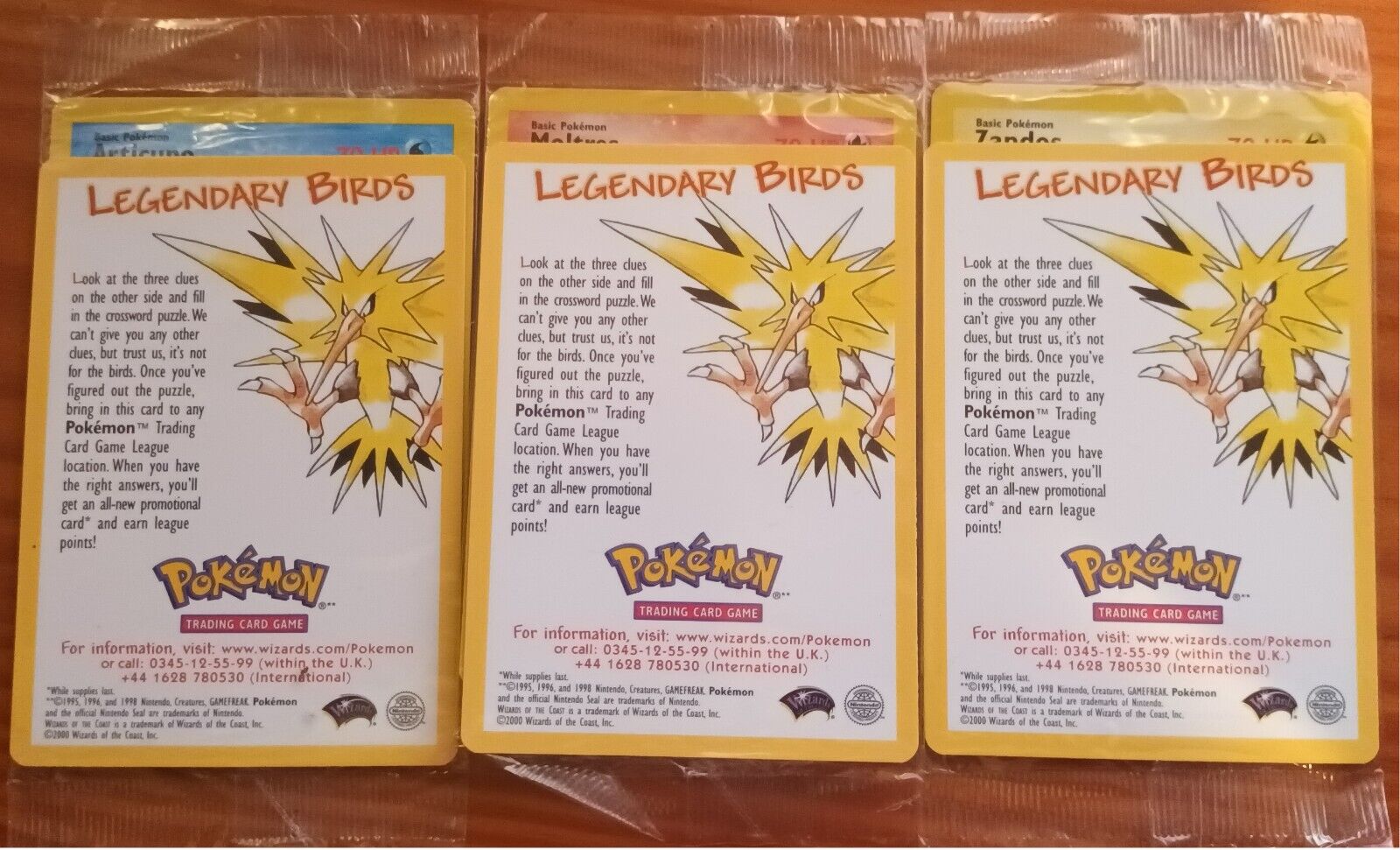 Sealed Pokemon Card Legendary Birds  Promo x3 Near Mint-Zapdos,Moltres,Articuno 