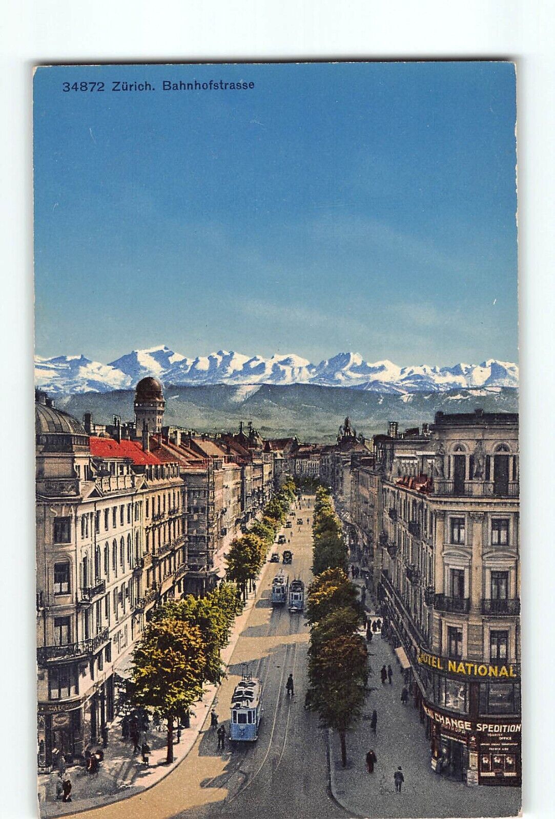 Old Vintage Swiss Postcard of Bahnhofstrasse Zurich Switzerland