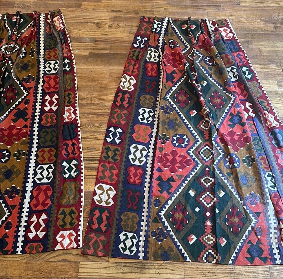 Vintage Set Of 4 Turkish Style Design Pinch Pleat Curtains 