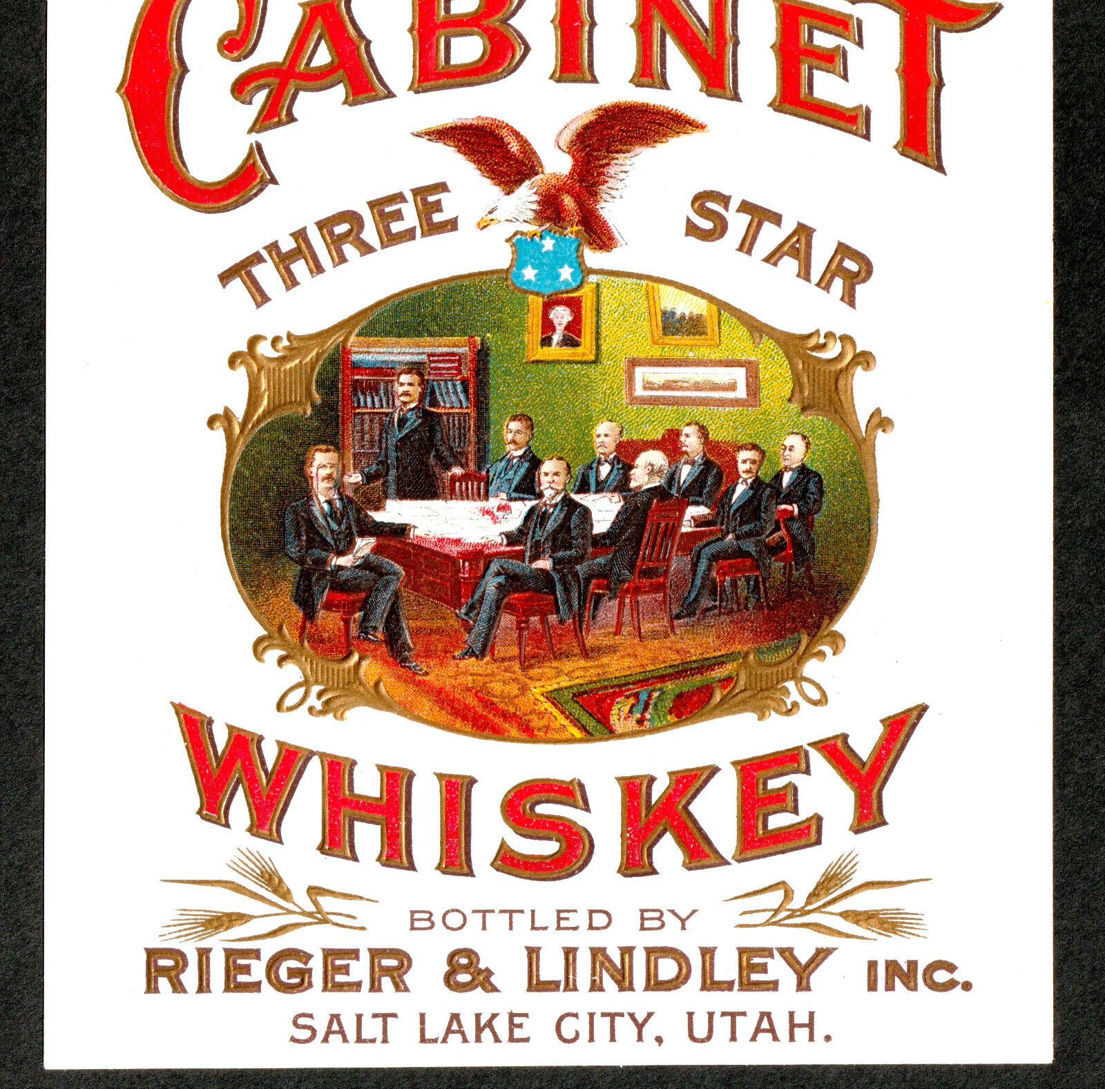 RARE pre-Pro Rieger & Lindley Whiskey Salt Lake City Utah Theo. Roosevelt Label