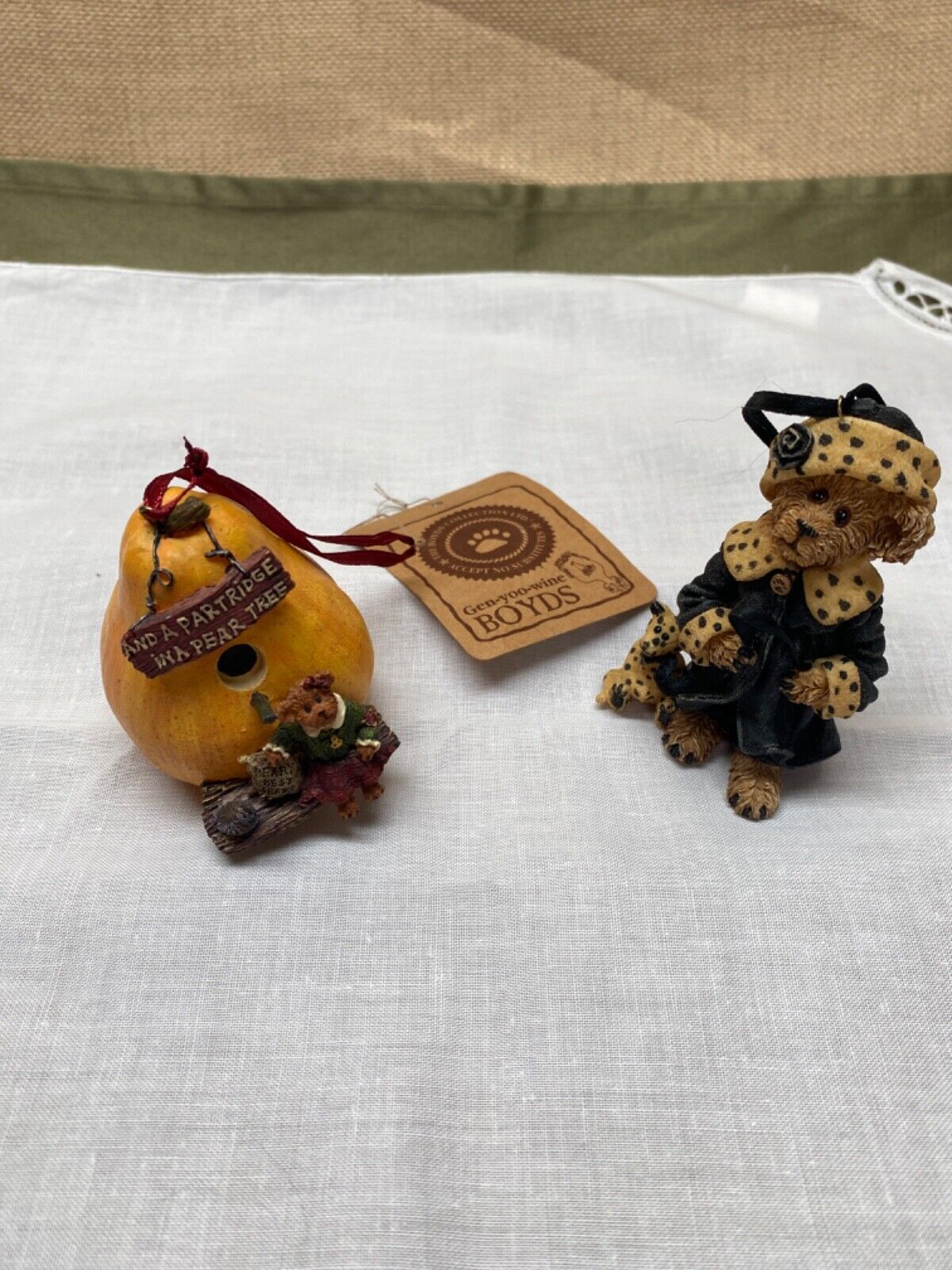 Vintage Boyd's Bears Tree or Wreath Ornaments Pear Tree & Dalmation Lady and Dog