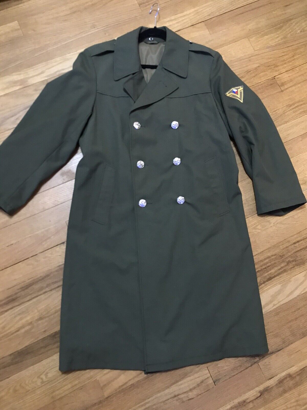 Vtg Military coat Czech Green OTAVAN TREBON Dress COAT Double Breasted jacket