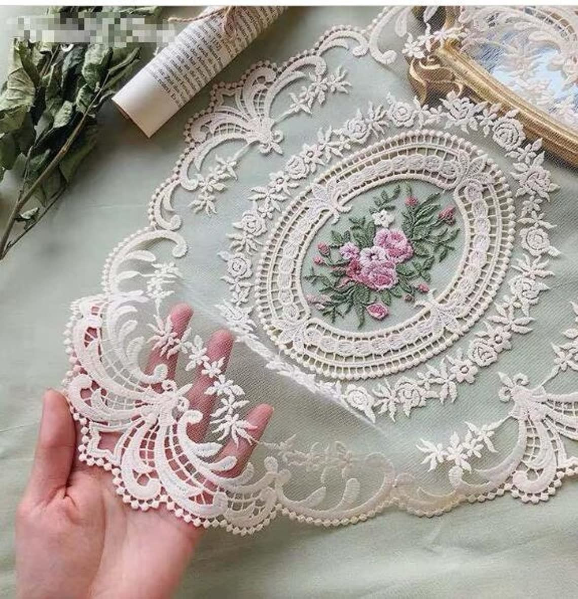 2Pack Retro Lace Placemats, French Crochet Doilies, Handmade Embroidered Table M
