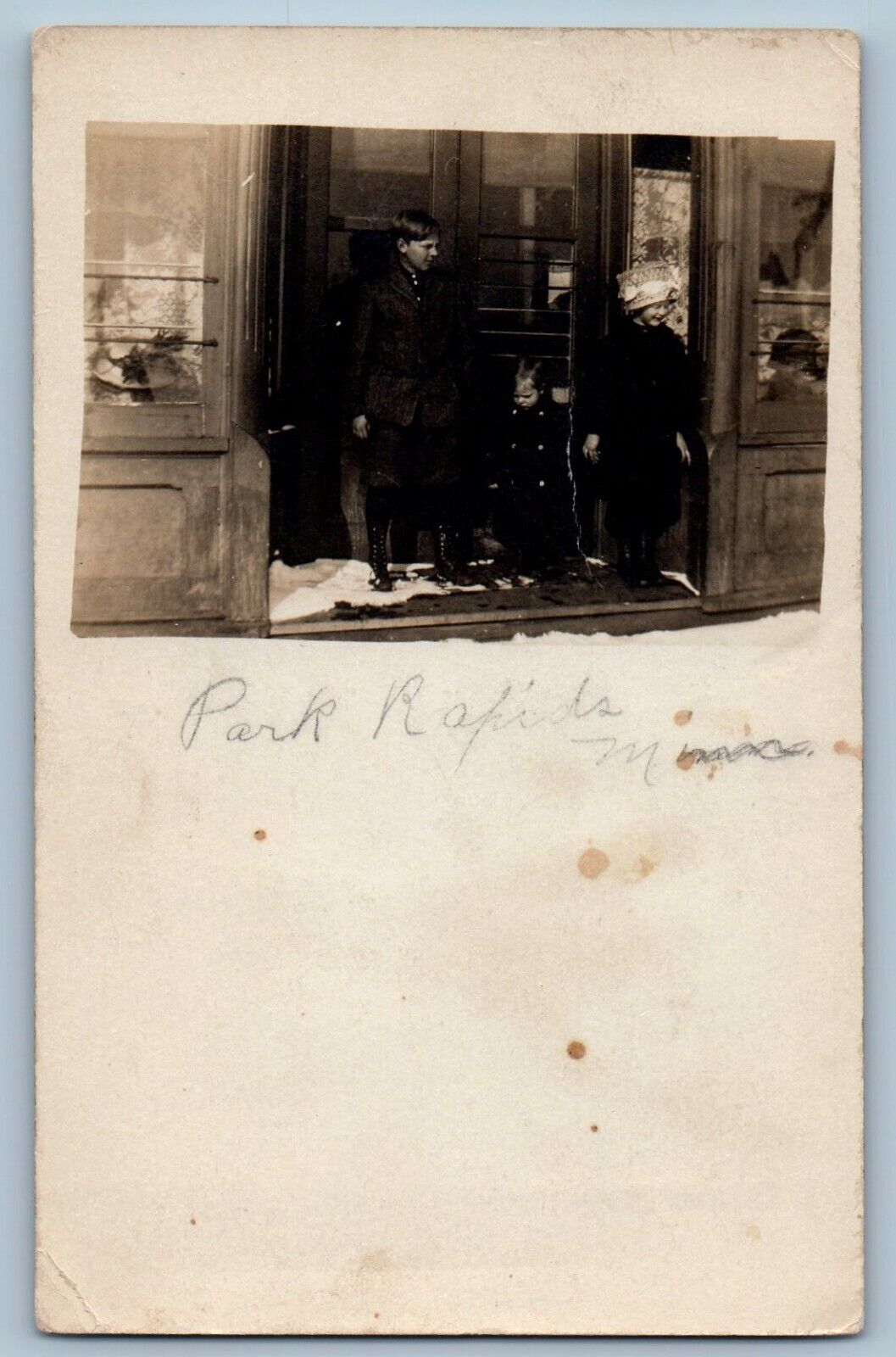 Park Rapids Minnesota MN Postcard RPPC Photo Childrens On The Door 1913 Antique