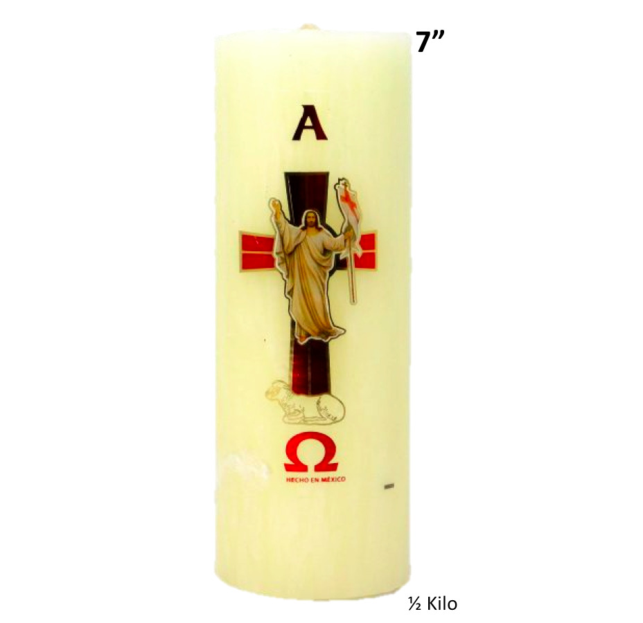 Semana Santa 7” Cirio Pascual 0.5K(Medio Kilo) Short Paschal Candle #18482