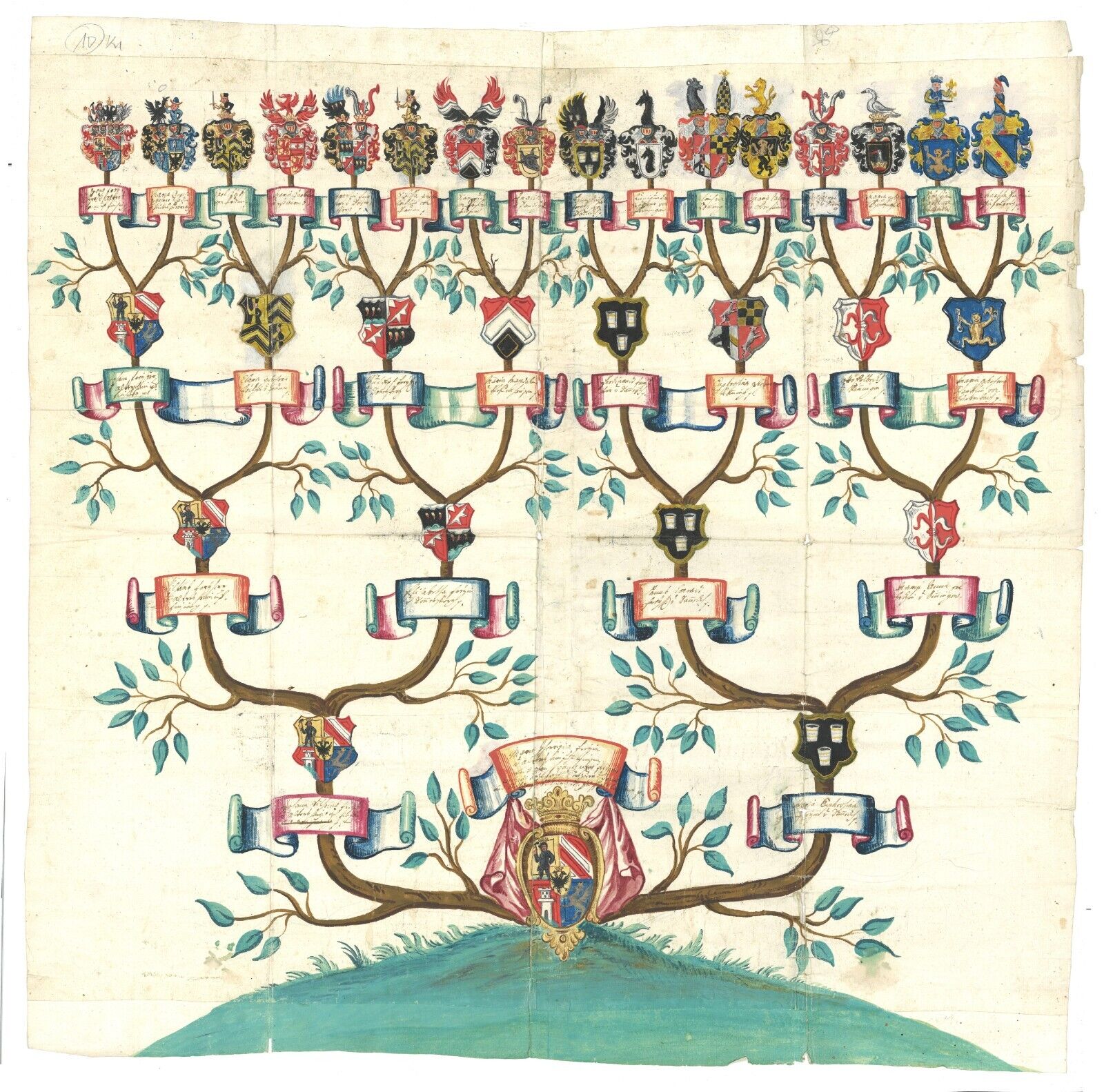 REDUCED Pedigree Chart Genealogy Pfalz-Bayern Germany Nobility ca1690 fraktur