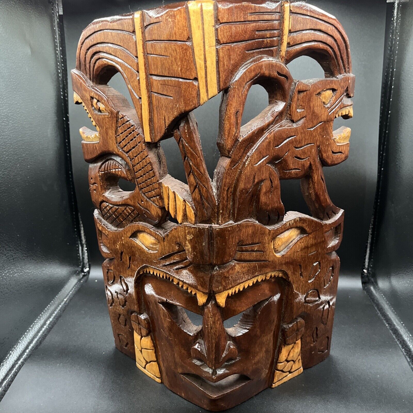 Vintage Aztec Wood Art Table Top Mask 