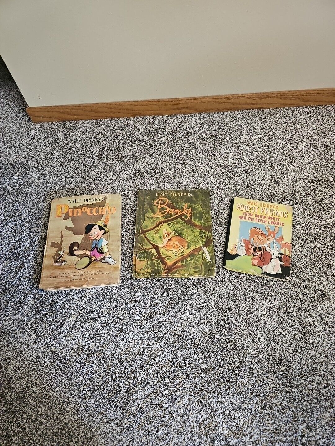 Vintage Walt Disney's 1920's And 1930's Bambi Pinochio Snow White Lot Of 3 Books