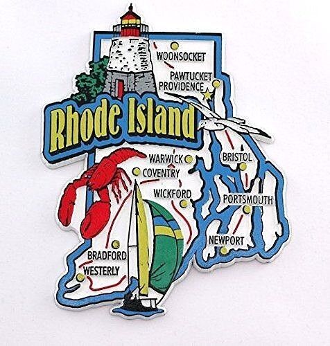RHODE ISLAND STATE MAP AND LANDMARKS COLLAGE FRIDGE COLLECTIBLE SOUVENIR MAGNET