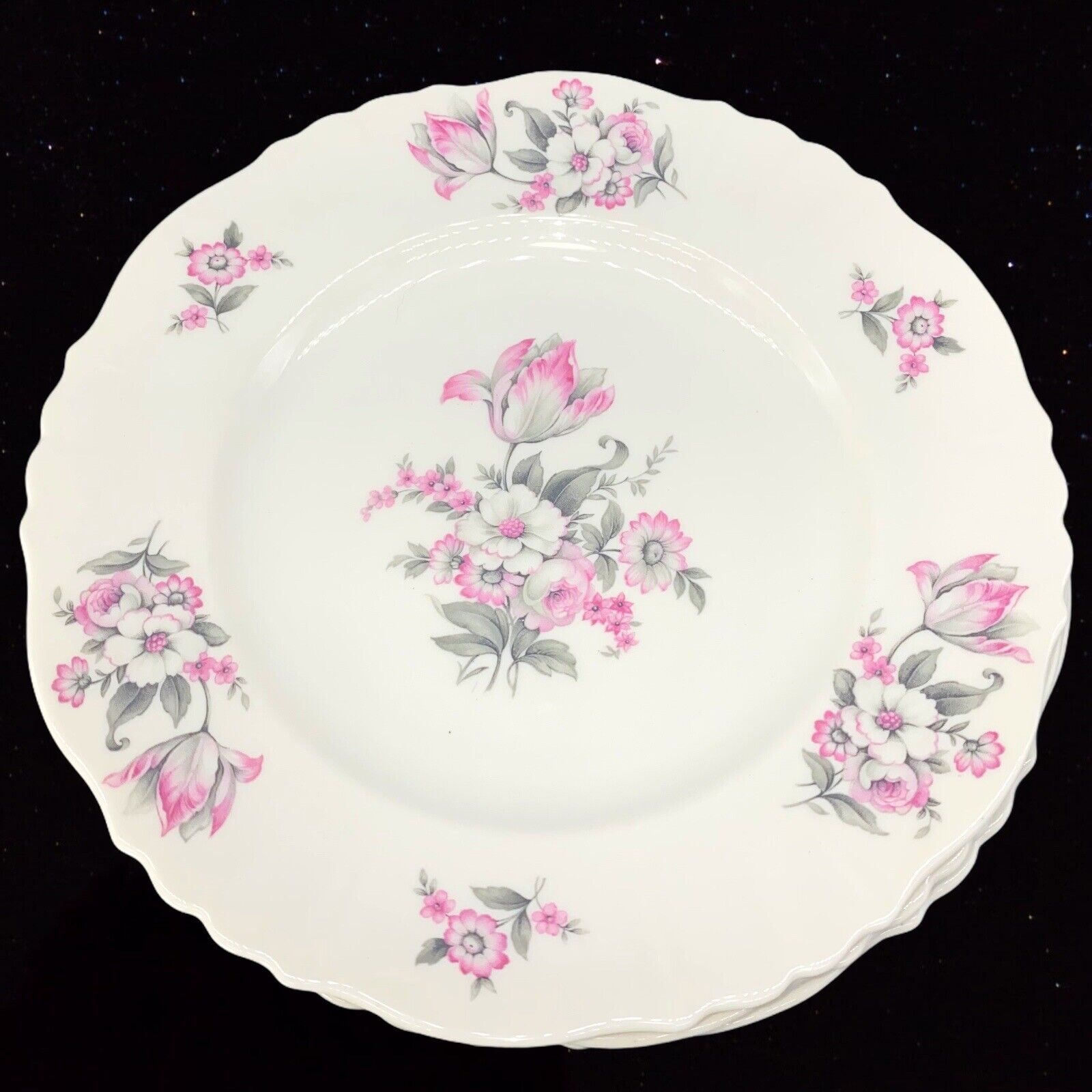 VINTAGE Aberdeen China Dish Set 6 Plates Ruffled Floral 8”D Dish Set