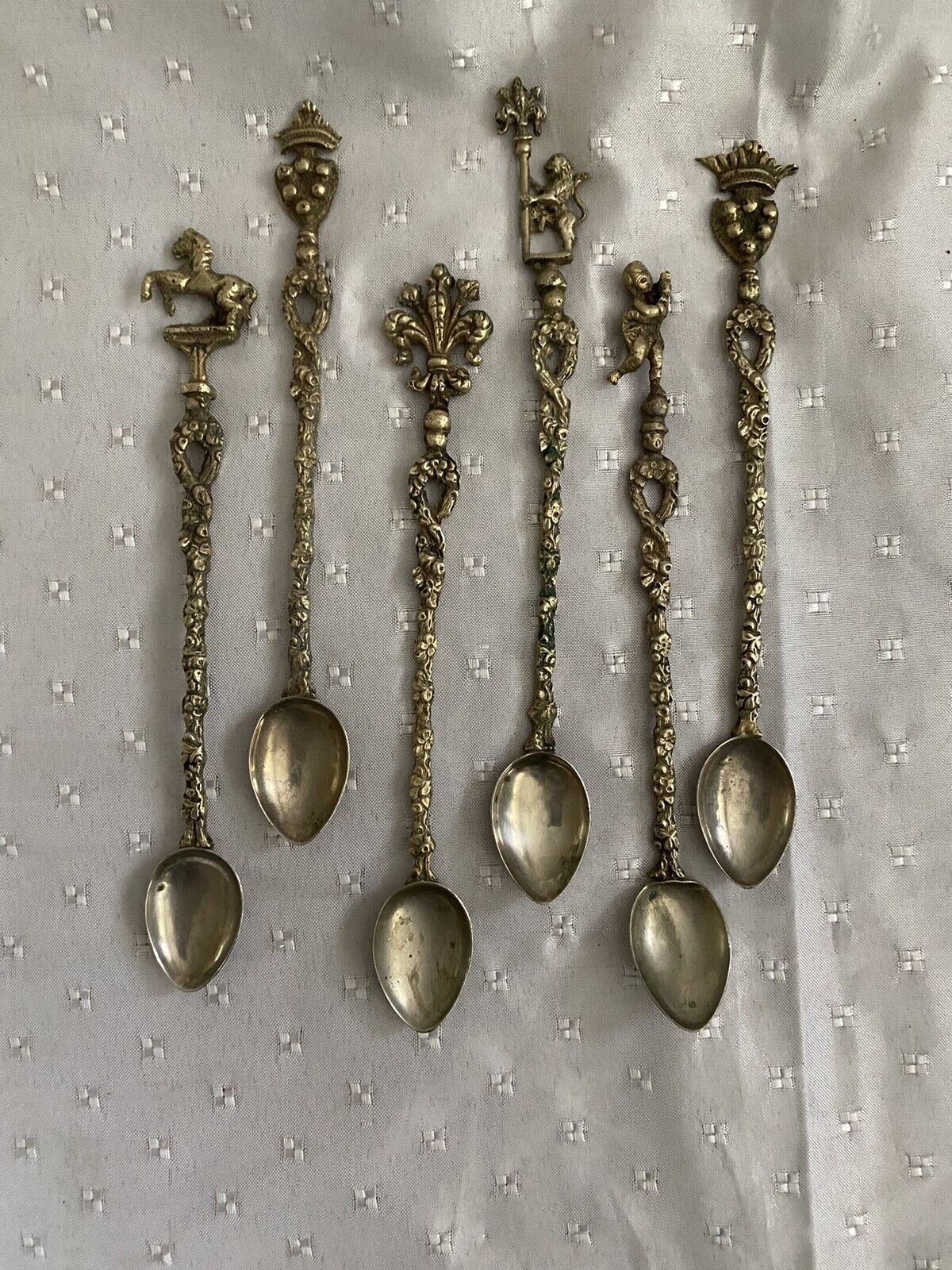 Italian Brass & Silver Plated Ornate Roman  Teaspoons (8)