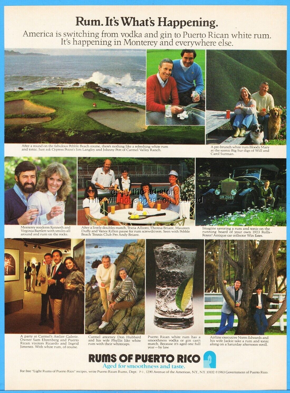 1984 Rums of Puerto Rico It\'s What\'s Happening Monterey CA Pebble Beach Photo Ad