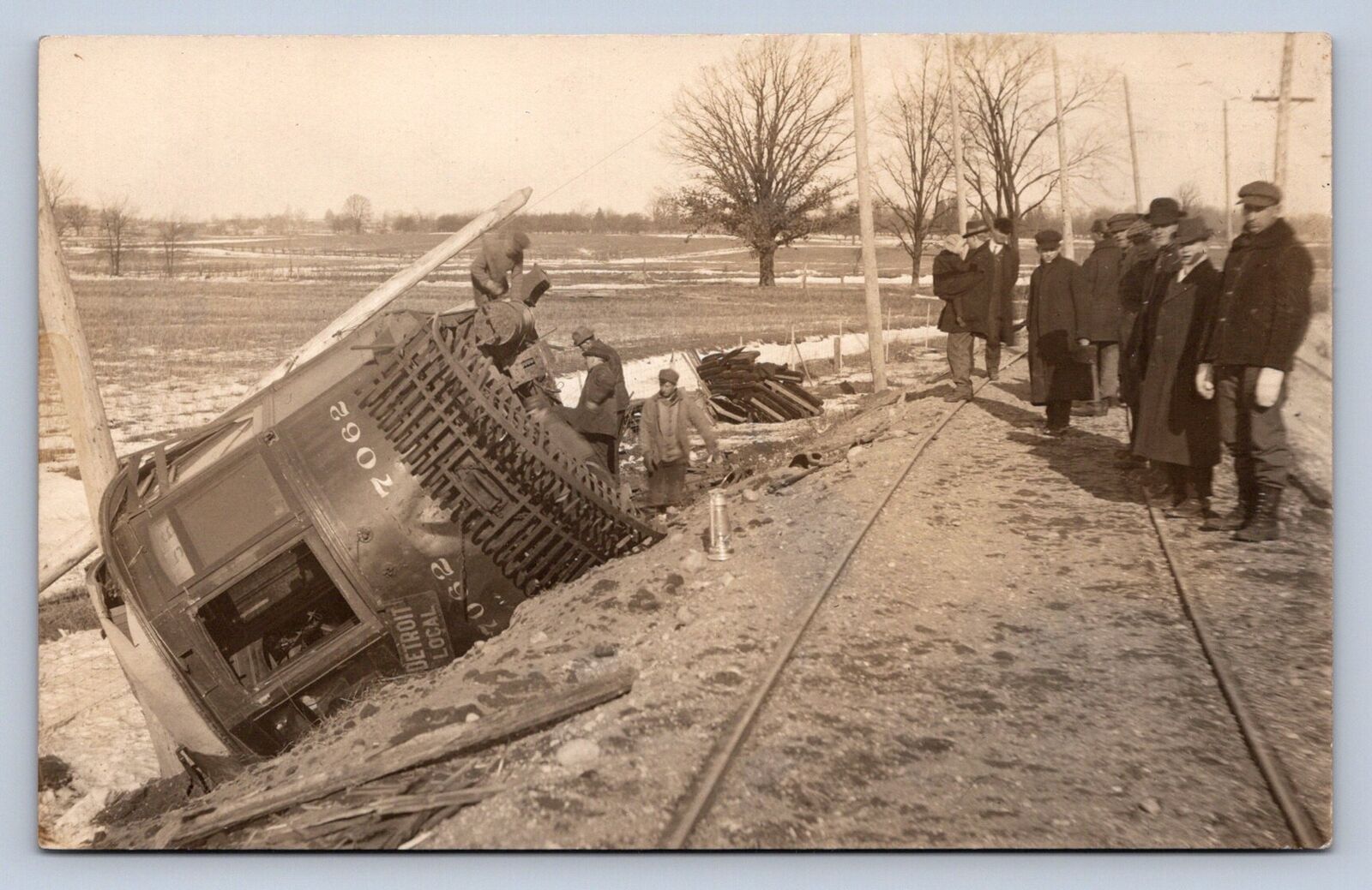 DS3/ Detroit Michigan RPPC Postcard c1910 Local Trolley Wreck Disaster 104