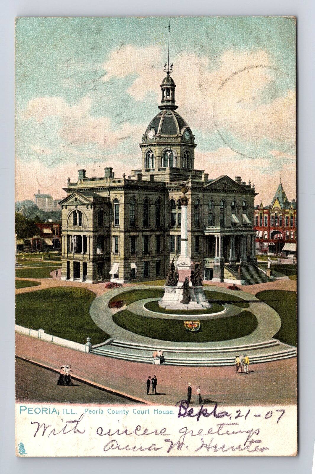 Peoria IL-Illinois, Peoria County Court House, Antique Vintage c1907 Postcard