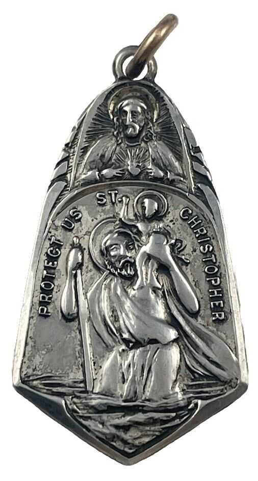 Vintage Catholic Sterling Silver St Christopher  Medal, 3.8 Grams Silver