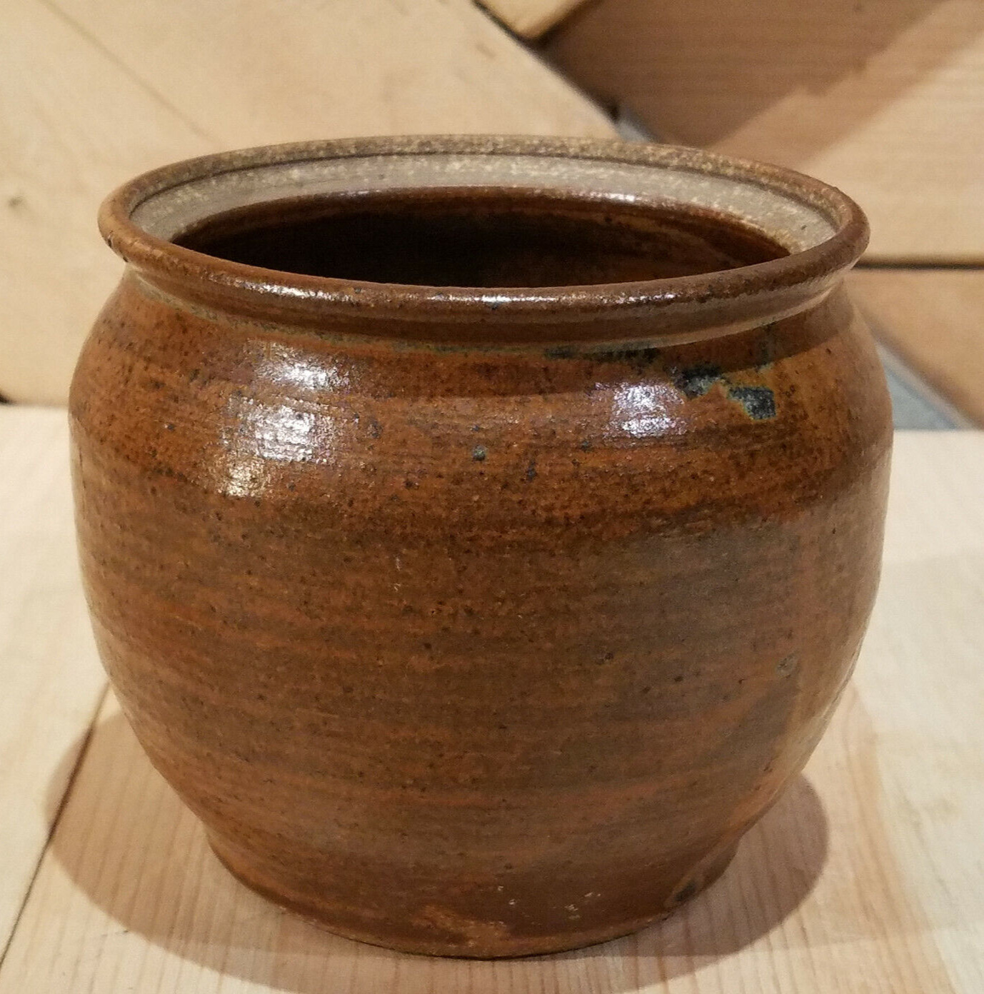 Brown Stoneware Planter Pottery Flower Pot Folk Art Handmade - Swanky Barn