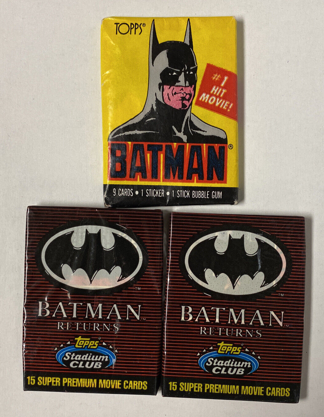 VTG Rare 1989 Topps Batman 1st Series Wax Pack & 2 1991 Batman Returns Cards